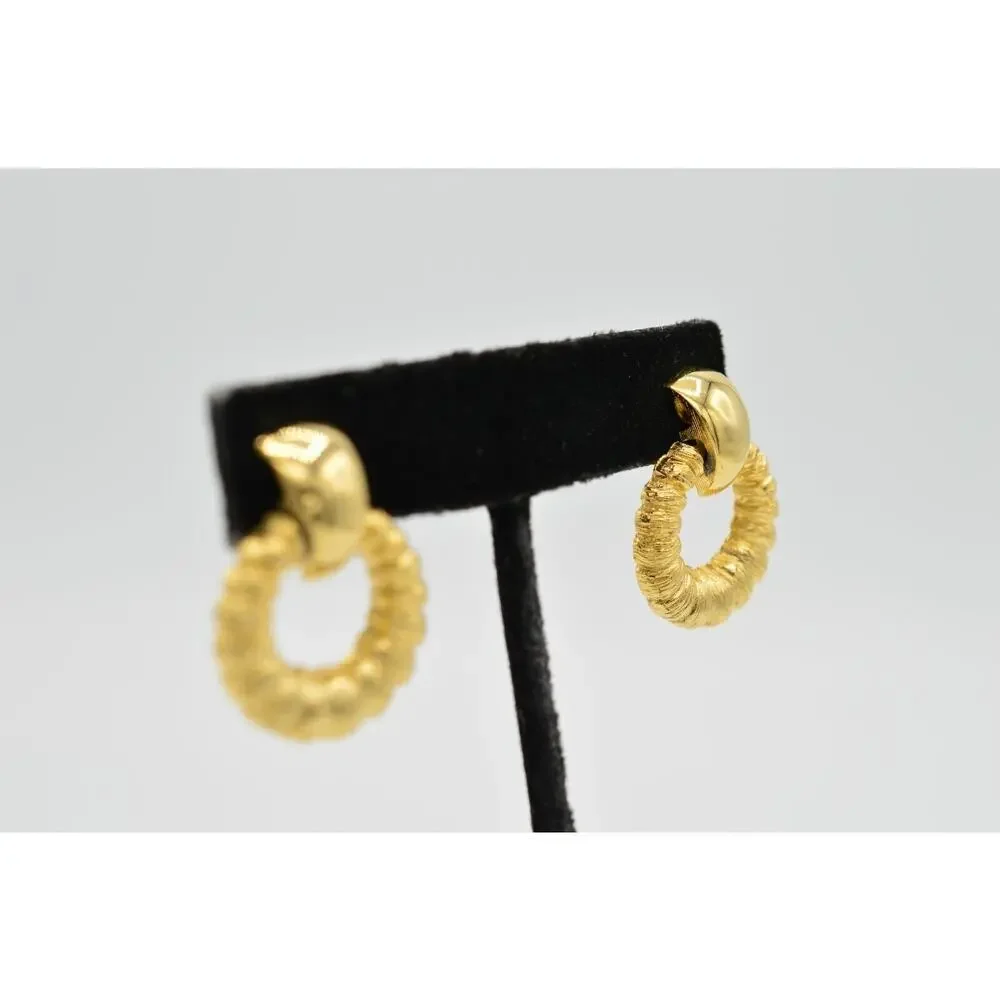 Vintage Clip On Earrings Gold Tone Door Knockers Dangle Bold 80s NOS 1980s 9L
